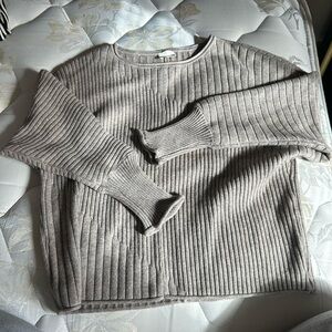 Cyrus Women's Ribbed Crewneck Sweater - Gray/Tan